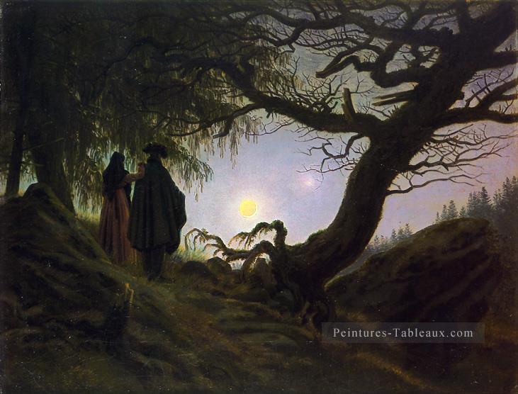 Homme et femme contemplant la lune CDF romantique Caspar David Friedrich Peintures à l'huile